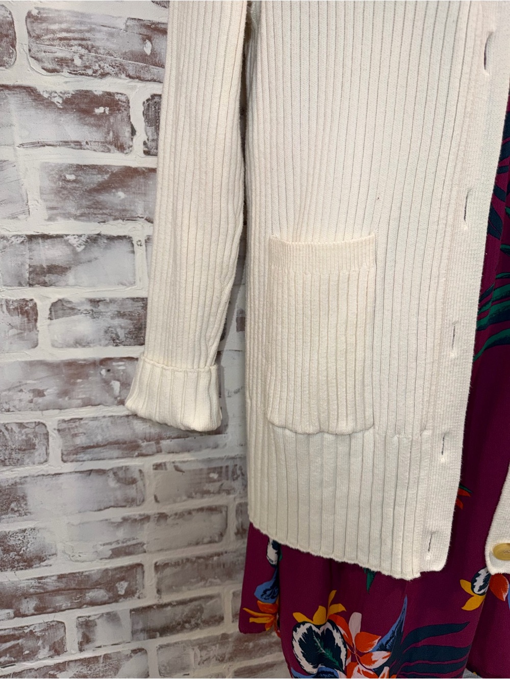Cream Ribbed Button-Front Cardigan small - Picture 6 of 9